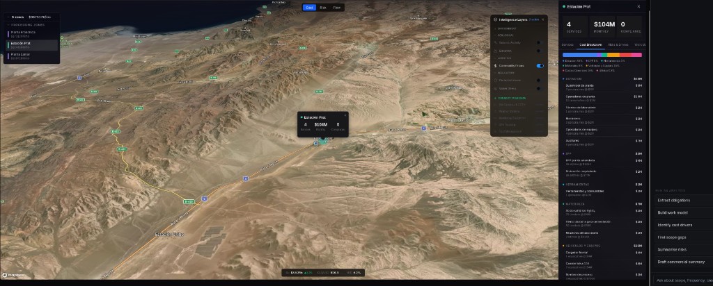 Veta platform: spatial map, zones, cost view, and intelligence layers